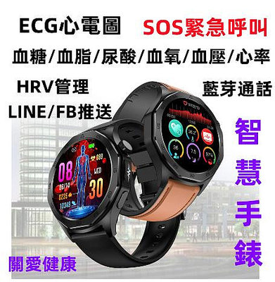 【ET480】血糖智慧手錶 ECG心電圖監測 SOS呼叫 運動手錶 監測血糖 測血壓心率血氧手環手錶 健康手錶 智能手錶