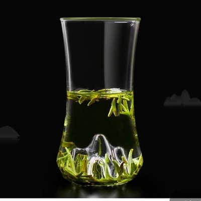 玻璃杯綠茶杯加厚耐熱透明喝水杯子家用創意山峰泡茶杯