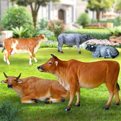 現貨 玻璃鋼牛雕塑文化裝飾園林景觀仿真黃牛水牛模型牧童騎牛擺件