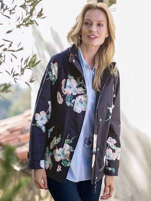 Miolla 英國品牌 Joules 深藍底色花朵暗扣款防水防風透氣風衣外套