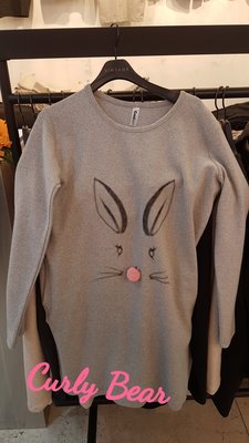 (本月新品)兔子長版T(灰) - Curly Bear 酷莉貝兒韓國服飾&雜貨