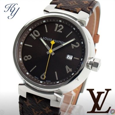 LOUIS VUITTON 路易威登LV TAMBOUR Q1111巧克力面盤 原廠LV皮革錶帶 38mm 石英錶 絕版品