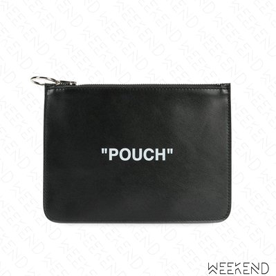 【WEEKEND】 OFF WHITE Quote Pouch 拉鍊 皮革 手拿包 黑色 19春夏
