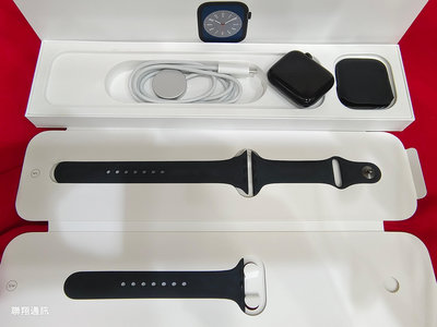聯翔通訊 電池100% 台灣保固2024/7/13 黑色 Apple Watch S8 45mm GPS版鋁金屬※換機優先