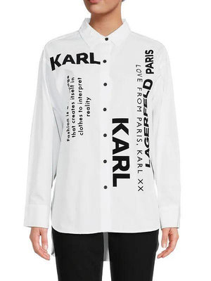 Karl Lagerfeld 黑色 白色 logo寬鬆府綢長袖襯衫 950元