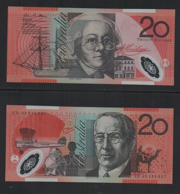 【低價外鈔】澳大利亞 澳洲 2008/10年 20Dollars 澳幣 塑膠鈔一枚，少見~