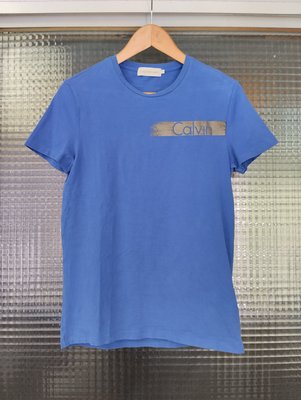 美國紐約品牌 Calvin Klein Jeans CK 藍色色塊棉質圓領logo短袖T恤上衣(男)