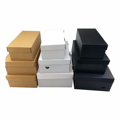 加硬黑色鞋盒10個裝白色鞋盒翻蓋牛瓦楞紙鞋盒批發定制靴子收納盒-丫丫