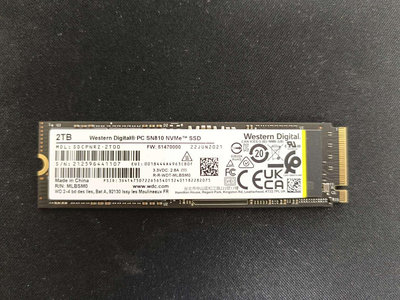 【WD】SSD SN810 2TB (拆機良品)