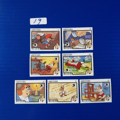 【大三元】現貨~卡通郵票-F19-迪士尼卡通故事~小人國.米老鼠.唐老鴨.高飛狗~新票7張1套