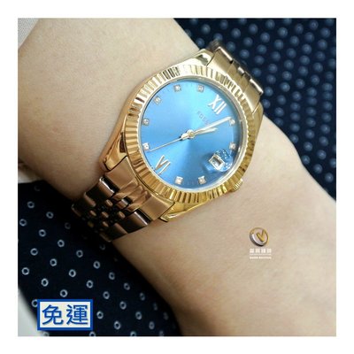 美國FOSSIL 32MM 玫瑰金x藍配色設計女錶☆公司貨☆ES4901_實體店面☆富興鐘錶