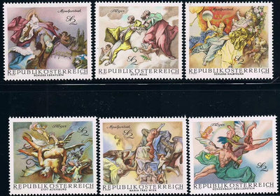 二手 奧地利1968年，巴洛克藝術壁畫，古希臘眾神像，雕刻版名畫， 郵票 郵品 紀念票【天下錢莊】238