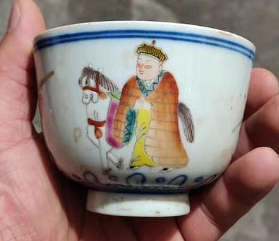 清代若深珍藏底款粉彩西游記人物陶瓷茶杯老貨一樣尺寸6×7