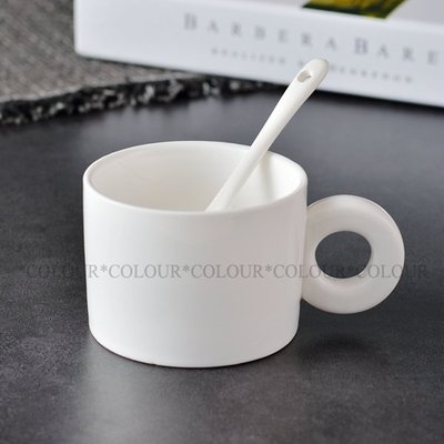 歐式陶瓷簡約咖啡杯 200ML 附咖啡勺 現代簡約 純白優雅咖啡杯 美食攝影 下午茶 ※ COLOUR歐洲生活家居 ※