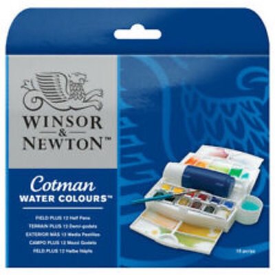 WINSOR NEWTON Cotman 英國 牛頓 12色塊狀水彩 PLUS 0390374 學生級 附筆 水壺