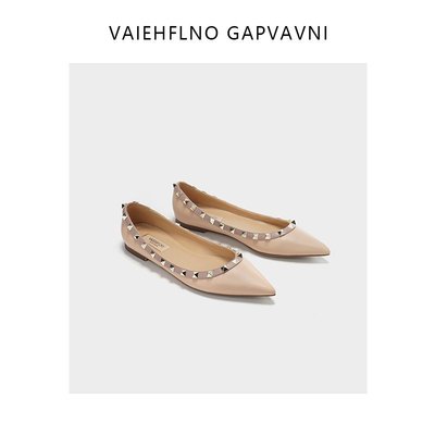 【熱賣精選】Valentino 范倫鐵諾柳釘鞋2023新款V家鉚釘平底尖頭百搭女士單鞋