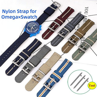 條紋尼龍錶帶適用於歐米茄Omega斯沃琪Swatch 聯名星球系列 MoonSwatch錶帶超霸月球系列錶帶代用20mm