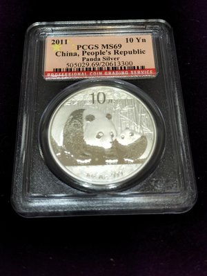 2011年中國貓熊 1英兩銀幣 PCGS MS69 (現貨, 全新, 未使用)