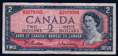 加拿大錢幣 1954年版（伊麗莎白二世）7成左右品相！ 紙幣 紀念鈔 紙鈔【悠然居】269