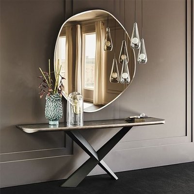 【熱賣精選】 北歐創意浴室鏡簡約設計異形鏡化妝鏡不規則玄關鏡掛墻粘墻裝飾鏡