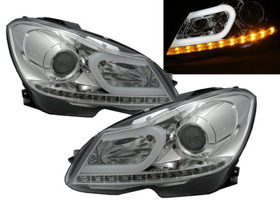 卡嗶車燈 Benz 賓士 C-CLASS W204 12-14  魚眼 LED U型導光條 大燈 電鍍