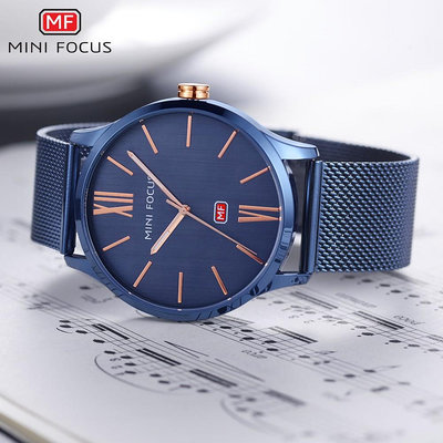 MINIFOCUS 超薄商務男士手表 日本機芯 夜光防水石英表 米蘭錶帶 男生禮物 造型手錶