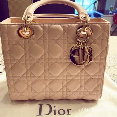 【日本二手】Dior 粉色Lady Dior 中款5格小羊皮黛妃包
