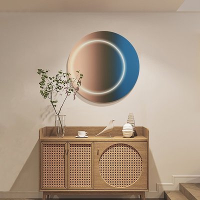 特賣-2021新款圓形玄關裝飾畫亞克力le燈光氛圍掛畫高級感溫馨臥室壁畫