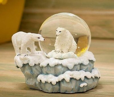 7648c 歐洲進口 限量品 野生動物雪地雪景極地北極熊白熊大熊家族水晶球擺件裝飾品送禮禮品
