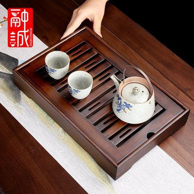 竹制茶盤家用簡易竹托盤功夫茶具瀝水長干泡盤小型儲水式茶海茶臺