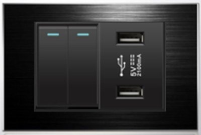 工業風 黑鋁拉絲面板 可雙控 雙切電源開關+USB插座X2面板,牆壁電源插座+USB充電插座,電燈開關
