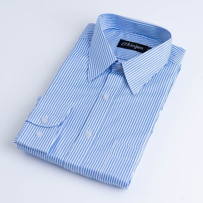 【CHINJUN】抗皺襯衫-長袖、淺藍白相間條紋 K903 藍襯衫 正式襯衫 男襯衫 面式襯衫 上班襯衫 工作襯衫 婚禮
