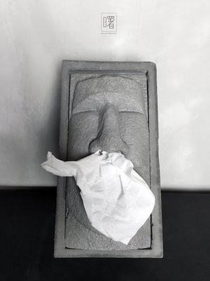 【曙muse】水泥摩艾moai 鼻孔抽取衛生紙盒 內有圖樣 收納 擺飾 裝飾品 loft 工業風 咖啡廳 民宿 餐廳