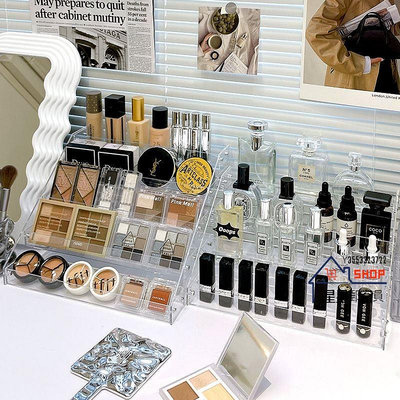 化妝品透明收納盒亞克力置物架護膚品階梯化妝架子收納架桌面展示【星星郵寄員】