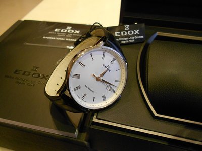 Edox, Les Vauberts, 男用腕錶, 不鏽鋼錶殼, 皮革錶帶, 瑞士製石英機芯,情人節 父親節禮物