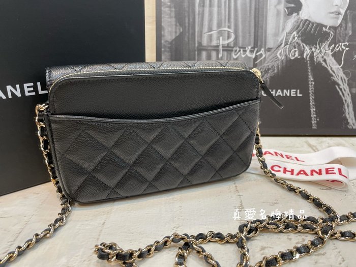 真愛名牌精品》CHANEL AP2096 黑色荔枝皮金扣新款雙層WOC*全新*代購| Yahoo奇摩拍賣