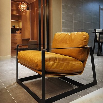 北歐設計師沙發椅客廳單人鐵藝休閑單椅躺椅皮沙發椅子現代簡約