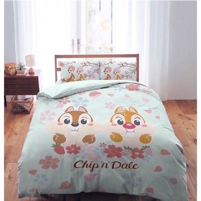 正版授權 迪士尼 CHIP AND DALE 奇奇蒂蒂 櫻花季款 標準雙人加大床包 雙人加大床包組 雙人加大床包 雙人加大 床包 寢具