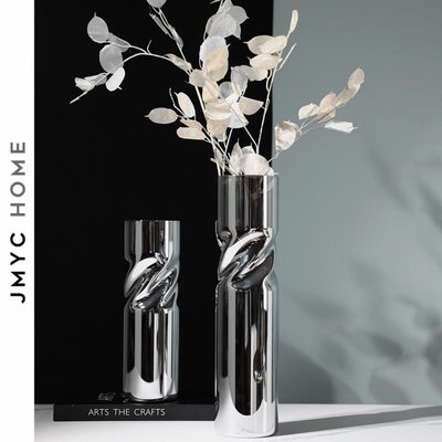 花瓶密度家居簡約輕奢電鍍銀色玻璃花瓶樣板間花器擺件燈籠果仿真花藝