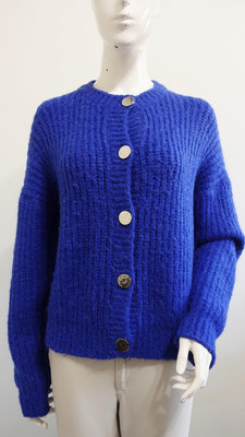 韓星愛著時尚品牌【imvely】正品 英國藍 粗針織編織 大銀釦 含羊駝毛 美羊毛外套~直購價590~🌵箱
