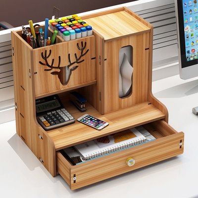 大容量創意組合多功能韓系筆架 桌面整理盒木製辦公文具收納盒筆筒