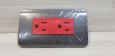 DIY水電材料 國際牌RISNA SERIES-WNF15123RK 紅色雙插座附接地/蓋板(灰色+銀邊)