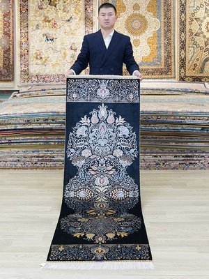 米可家飾~天匠60x180cm手工真絲波斯地毯珍藏手工真絲掛毯歐式土耳其地毯地毯手工地毯