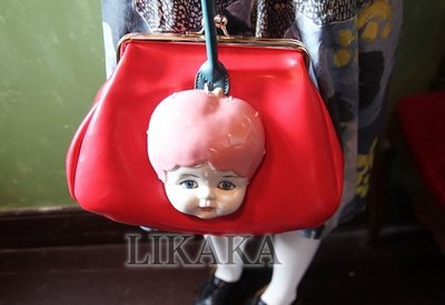 日本 趣味 muchacha 水果西瓜 糖果色 人臉 櫻桃 搞怪 復古 古董娃娃 眼睛 嘴巴 手提包袋 肩背包 口金包包