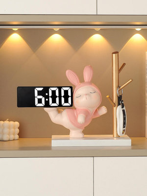 創意兔子時鐘電子數字智能小鬧鐘客廳臥室桌面擺台式學生鐘表擺件