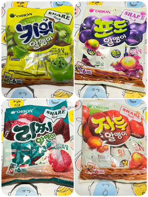 韓國 好麗友 ORLON 荔枝軟糖 葡萄 李子 奇異果 216g (6小包)