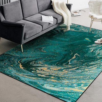 跨境時尚現代輕奢抽象海水綠色金色廚房客廳臥室床邊地毯地墊