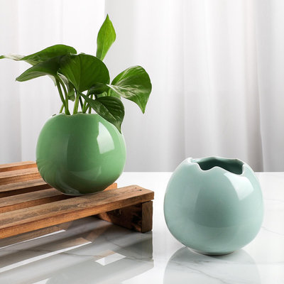 親居蛋殼青瓷花器簡約創意現代家居桌面裝飾品擺件水培器皿花瓶