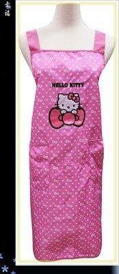^O^小荳的窩之圍裙圍兜-Hello Kitty凱蒂貓蝴蝶結精繡KT雙口袋防水圍裙^0^