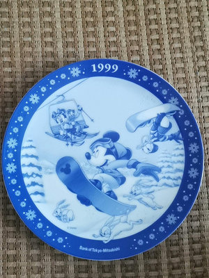 中古玩具 米奇米妮裝飾盤 全新帶盒 1999年日本三菱銀行聯